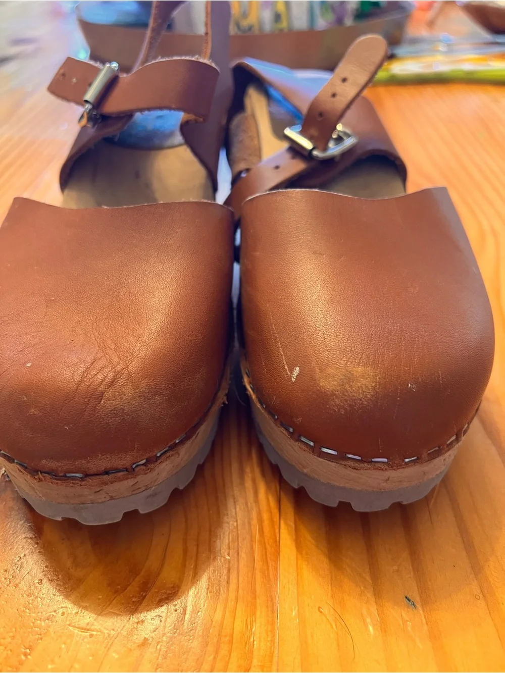 MIA Brown Leather Slingback Clogs - Picture 2 of 11